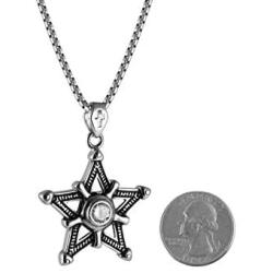 HZMAN Celtic Pentagram Starfish Rudder Amulet Pendant Zircon Star Men and Women Stainless Steel Necklace 22 + 2 Inch Chain