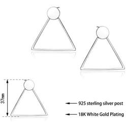 Personalized Geometric Earrings for Women, 925 Sterling Silver Post Ear Jacket Square/Triangle/Circle Stud Earrings Minimalist Earrings, Front and Back 2 in 1