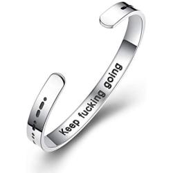 Ldurian Morse Code Bracelet, Inspirational Bracelet for Women, Cuff Bangle for Men, Funny Morris Code Gift, Hidden Message Jewelry, Profanity Present (Stainless Steel, Adjustable)