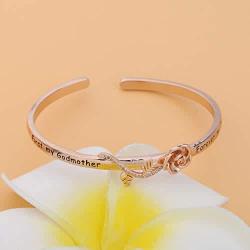 HOLLP  Christian Jewelry Religious Gift  First My Godmother Forever My Friends Cuff Bracelet with Rose Flower Godmother Gift from Goddaughter Godson
