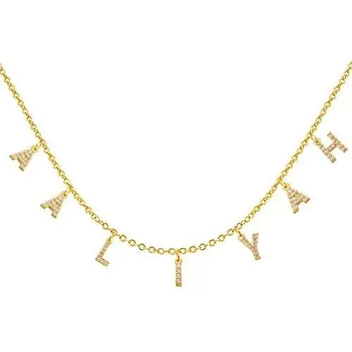 YSAHan Personalized Name Necklace Custom Initial Charm Pendant Nameplate Necklaces 18K Gold Plated Gift for Women Girls