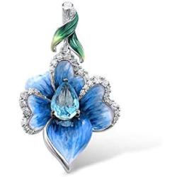 Santuzza Heart Shape Flower Pendant 925 Sterling Silver Exquisite Blue Clover Enamel Fine Jewelry For Women