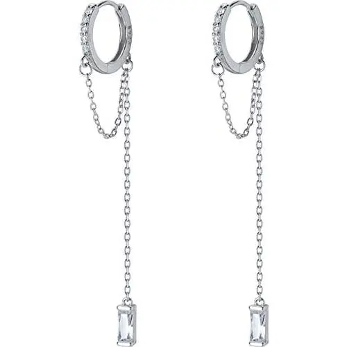 CZ Small Hoop Cuff Earrings With Long Chain Dangle S925 Sterling Silver for Women Girls Cartilage Sensitive Ears Fashion Elegant Cubic Zirconia Threader Tassel Dangling Hypoallergenic Gifts CZ Small Hoop Cuff Earrings With Long Chain Dangle S925 Sterling Silver for Women Girls Cartilage Sensitive Ears Fashion Elegant Cubic Zirconia Threader Tassel Dangling Hypoallergenic Gifts
