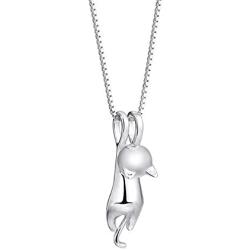 Meiniya S925 Sterling Silver Cat Necklace Matte Silver Cat Pendant Collarbone Necklace Women Charm Jewelry