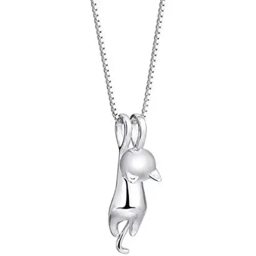 Meiniya S925 Sterling Silver Cat Necklace Matte Silver Cat Pendant Collarbone Necklace Women Charm Jewelry Meiniya S925 Sterling Silver Cat Necklace Matte Silver Cat Pendant Collarbone Necklace Women Charm Jewelry