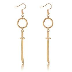 Aimimier Vintage Gothic Sword Drop Earrings Han Dynasty Dagger Dangle Earrings Huggie Jewelry for Women and Girls (Gold)