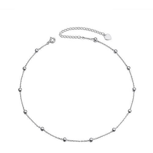 Sterling Silver Jewelry Choker Necklace Pendant Disc Chain Statement Necklace For Women Girls 13+3 inches