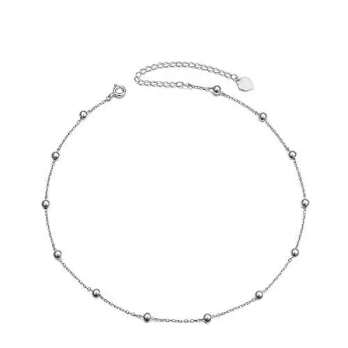 Sterling Silver Jewelry Choker Necklace Pendant Disc Chain Statement Necklace For Women Girls 13+3 inches