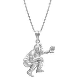 Honolulu Jewelry Company Sterling Silver Baseball Back Catcher Necklace Pendant with 18'' Box Chain