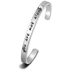 WUSUANED Friendship Bracelet You are Not Alone Cuff Bracelet Inspirational Quote Jewelry Encouragement Gift for Best Friend