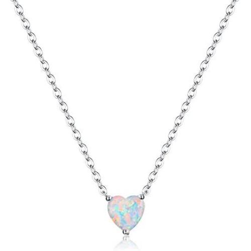 EVER FAITH Hypoallergenic 925 Sterling Silver Dainty 11mm White Opal Love Heart Choker Necklace for Women