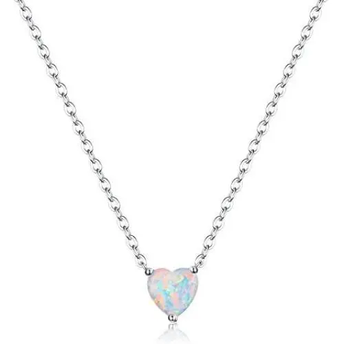 EVER FAITH Hypoallergenic 925 Sterling Silver Dainty 11mm White Opal Love Heart Choker Necklace for Women