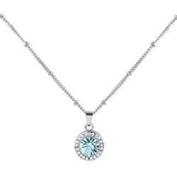 LUX ACCESSORIES Aquamarine Aqua March Birthstone Pendant Disc Charm Pendant Necklace Birthday Stone