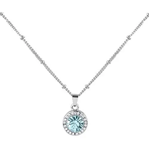 LUX ACCESSORIES Aquamarine Aqua March Birthstone Pendant Disc Charm Pendant Necklace Birthday Stone LUX ACCESSORIES Aquamarine Aqua March Birthstone Pendant Disc Charm Pendant Necklace Birthday Stone
