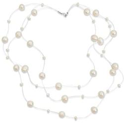 Shades of Grey Blue White Pink Multi Strand Fishing Line Freshwater Cultured Pearl Illusion Necklace For Women Wedding Bridesmaid Formal Party