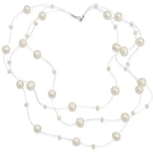 Shades of Grey Blue White Pink Multi Strand Fishing Line Freshwater Cultured Pearl Illusion Necklace For Women Wedding Bridesmaid Formal Party