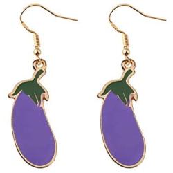 AKTAP Vegetarian Jewelry Vegan Earrings Eggplant Hook Dangle Earrings Gift for Vegan Veganism Gift