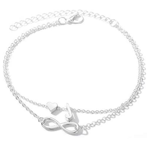 Double Chain Tiny Initial Letter Endless Love Infinity Symbol Pendant Wrist Bracelet Fashion Barefoot Anklet Holilday Beach Jewelry A to Z for Chose