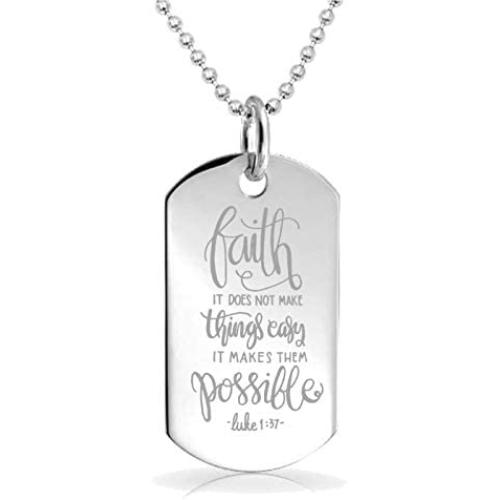 Faith it does not make things easy Luke 1:37 pendant necklace Custom Engraved Charm Keychain Jewelry or Bags