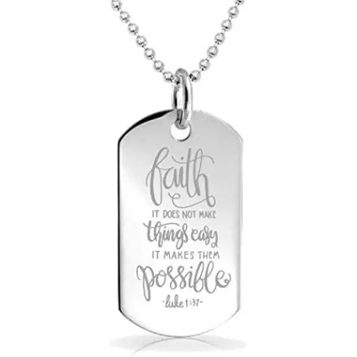 Faith it does not make things easy Luke 1:37 pendant necklace Custom Engraved Charm Keychain Jewelry or Bags Faith it does not make things easy Luke 1:37 pendant necklace Custom Engraved Charm Keychain Jewelry or Bags