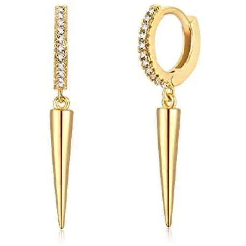 BENEIGE Cute Geometric Awl Shaped Evil Eye Snake Ball Cross CZ Huggie Earring 14K Gold Plated Hoop Earrings for Women