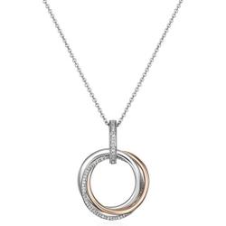 Jewelili 14K Rose Gold over Sterling Silver with 1/6 CTTW Diamond Circle Pendant Necklace, 18'' Rolo Chain