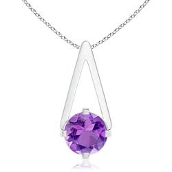 Flat Prong-Set Solitaire Amethyst Triangular Pendant Necklace in Silver (6mm Amethyst)