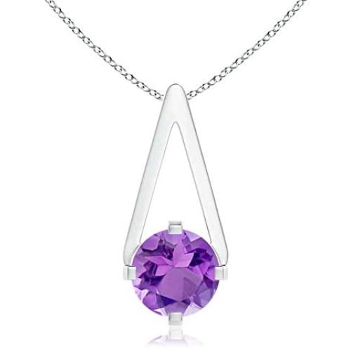 Flat Prong-Set Solitaire Amethyst Triangular Pendant Necklace in Silver (6mm Amethyst)