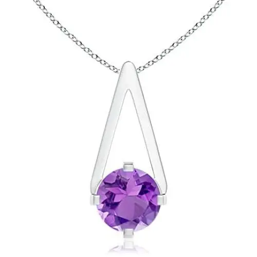 Flat Prong-Set Solitaire Amethyst Triangular Pendant Necklace in Silver (6mm Amethyst) Flat Prong-Set Solitaire Amethyst Triangular Pendant Necklace in Silver (6mm Amethyst)