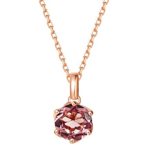 Agvana 14K Solid Rose Gold 0.6 Carat Genuine Natural Pink Tourmaline Solitaire Dainty Pendant Necklace October Birthstone Fine Jewelry Birthday Gifts for Women Girls Wife Mom Grandma Her, 16+2 Inch