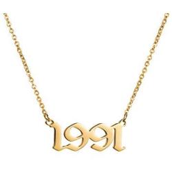 JIAHATE Year Necklace for Womens Girl,Initial Birth Year Number Necklace Men Boy Birthstone Birthday Charm Friendship Old English Font Stainless Steel Pendant Necklace Chain Jewelry