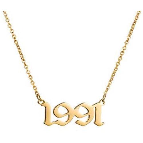 JIAHATE Year Necklace for Womens Girl,Initial Birth Year Number Necklace Men Boy Birthstone Birthday Charm Friendship Old English Font Stainless Steel Pendant Necklace Chain Jewelry