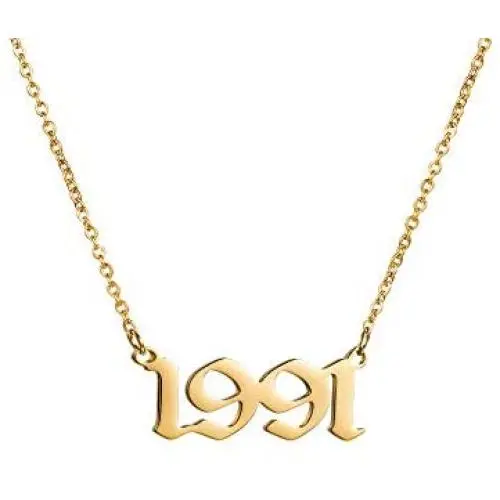 JIAHATE Year Necklace for Womens Girl,Initial Birth Year Number Necklace Men Boy Birthstone Birthday Charm Friendship Old English Font Stainless Steel Pendant Necklace Chain Jewelry