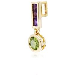 9K Yellow Gold Drop Pedant with Round 5 mm Peridot August Birthstone and 2.5x2.5 mm Square Amethyst February Birthstone