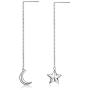 Moon and Star Earring,Sterling Silver Pull Through Threader Dangle Drop Earring Asymmetric Ear Line Long Earrings for Women Teen Girls
