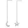 Moon and Star Earring,Sterling Silver Pull Through Threader Dangle Drop Earring Asymmetric Ear Line Long Earrings for Women Teen Girls Moon and Star Earring,Sterling Silver Pull Through Threader Dangle Drop Earring Asymmetric Ear Line Long Earrings for Women Teen Girls