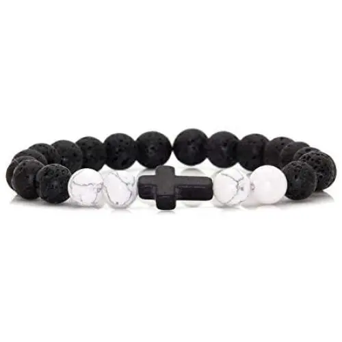 Xusamss Yoga Religious Cross Turquoise Bracelet Natural Stone Lava Rock Beads Oil Diffuser Bracelet,7 1/2 Wrist Xusamss Yoga Religious Cross Turquoise Bracelet Natural Stone Lava Rock Beads Oil Diffuser Bracelet,7 1/2 Wrist