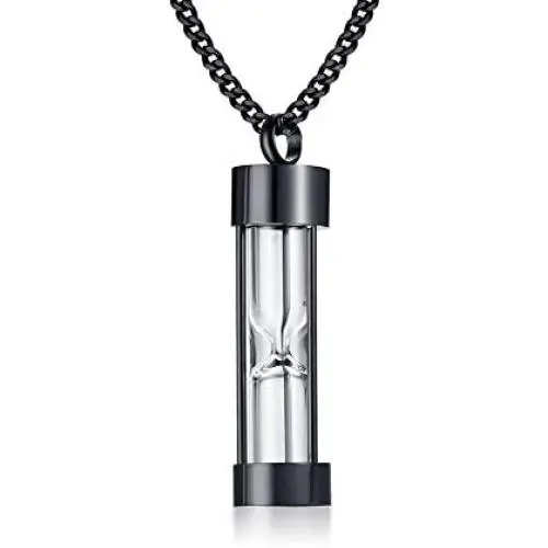 PJ Stainless Steel Hourglass Ashes Urn Memorial Keepsake Pendant Necklace,Remembrance Jewelry