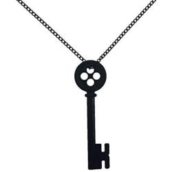Coraline Key Necklace Girls Button Key Metal Pendant Sweater Chain Present for Child (Black)