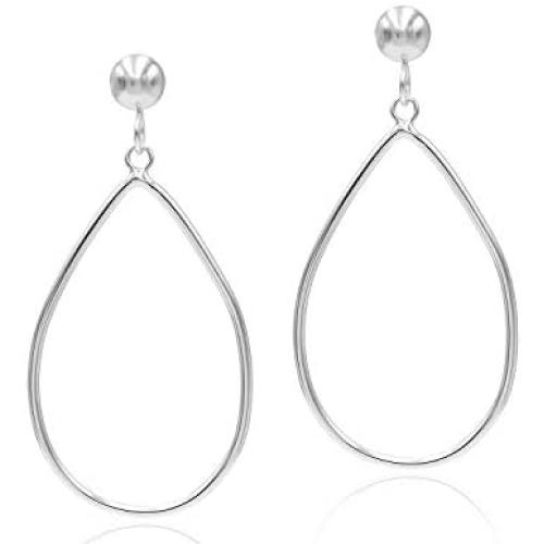 Sea of Ice Sterling Silver Open Teardrop Dangle Hoop Earrings 5mm Bead Post Dangle Earrings for Women Girl