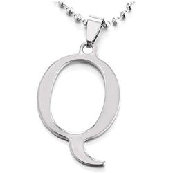 COOLSTEELANDBEYOND Womens Mens Large Steel Name Initial Alphabet Letter A-Z Pendant Necklace, 23.6 inches Ball Chain