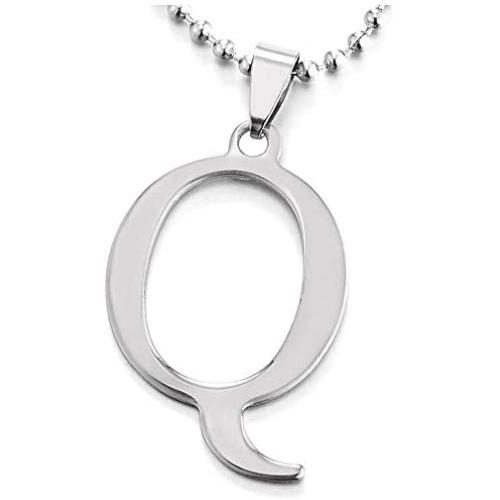 COOLSTEELANDBEYOND Womens Mens Large Steel Name Initial Alphabet Letter A-Z Pendant Necklace, 23.6 inches Ball Chain