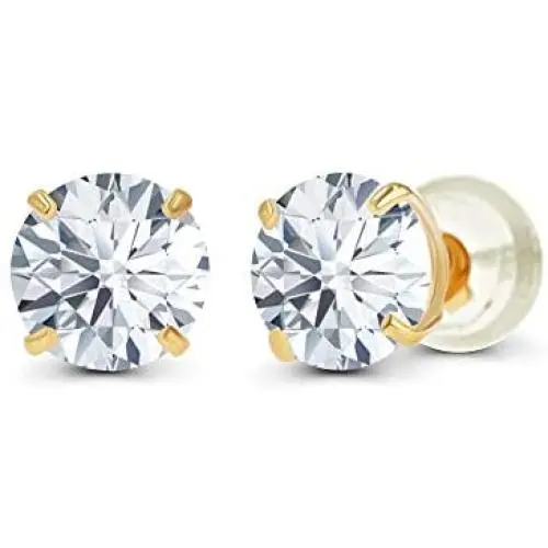 Solid 14K Yellow, White or Rose Gold 4mm Round Genuine Gemstone Birthstone Prong Set Stud Earrings For Women and Girls Solid 14K Yellow, White or Rose Gold 4mm Round Genuine Gemstone Birthstone Prong Set Stud Earrings For Women and Girls