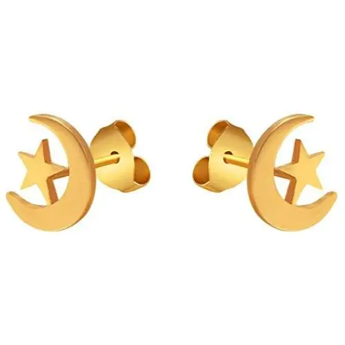 Crescent Moon Star/Ankh Stud Earrings, 18K Gold Plated Stainless Steel Earrings, Women Jewelry Gift Crescent Moon Star/Ankh Stud Earrings, 18K Gold Plated Stainless Steel Earrings, Women Jewelry Gift