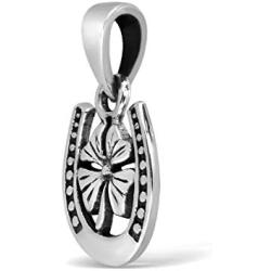 WithLoveSilver 925 Sterling Silver Horseshoe with Four Leaf Lucky Clover Good Luck Pendant