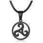 PJ Jewelry Mens Celtic Symbol Triskelion Pendant Stainless Steel Triskele Triple Spiral Necklace with Leather Chain