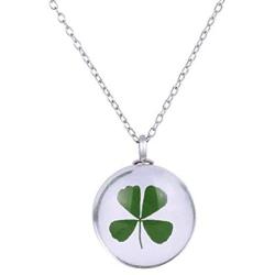 YAZILIND Handmade Dried Flower Four-Leaf Clover Necklace Glass Lockets Pendant Women Girls Birthday Jewelry Gift