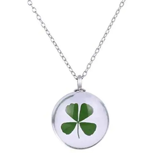 YAZILIND Handmade Dried Flower Four-Leaf Clover Necklace Glass Lockets Pendant Women Girls Birthday Jewelry Gift