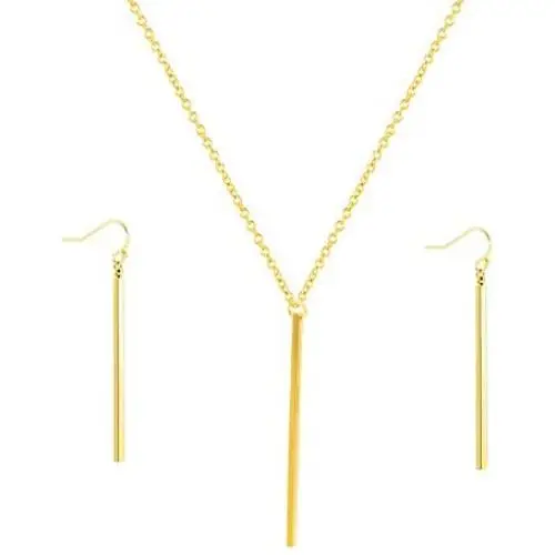 HUSION Fashion Bar Neckacle and Earrings Gold Plated Simple Bar Y Shaped Necklace and Leaves Jewelry Sets for Women Girls