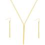 HUSION Fashion Bar Neckacle and Earrings Gold Plated Simple Bar Y Shaped Necklace and Leaves Jewelry Sets for Women Girls